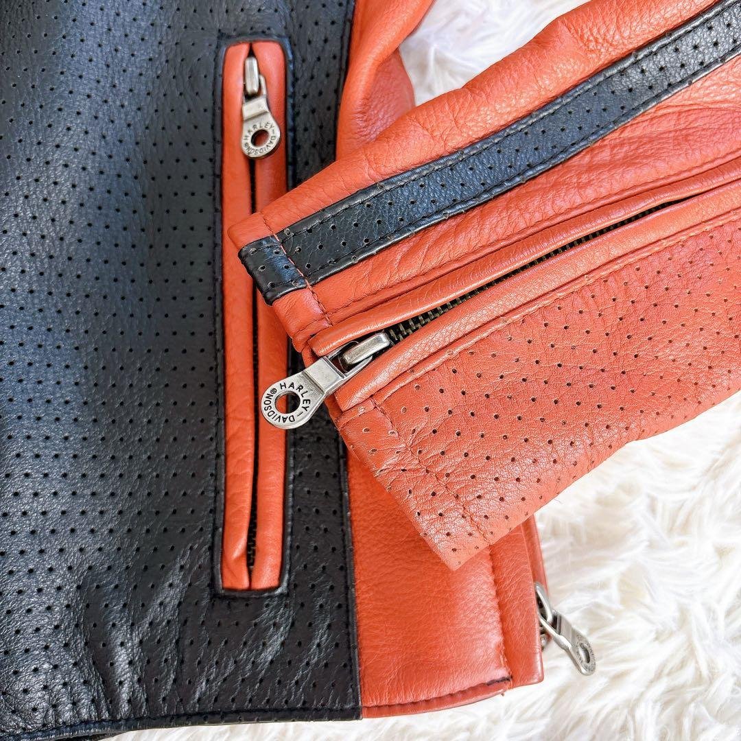 美品　ハーレーダビッドソン　レザージャケット　シングル　バイカラー　ワッペン