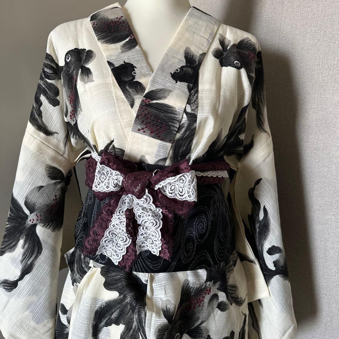 うらん岡重　金魚浴衣　背面居敷当て付き仕立て　レース三重紐付き