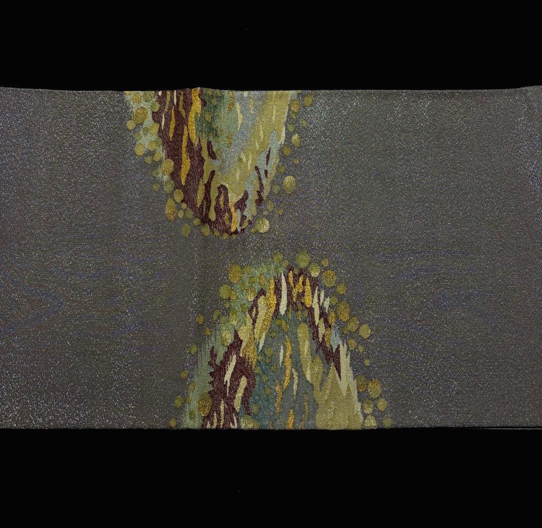 【美品】袋帯 明綴 水面 紫グラデーション キラキラ お太鼓柄