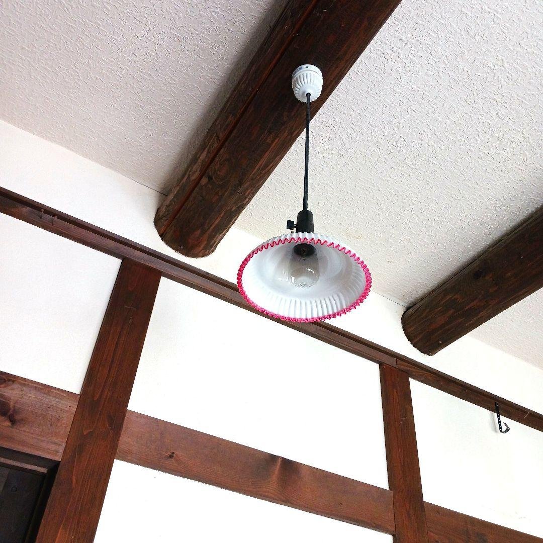 大正ガラス　アンティーク　　プリーツランプシェード