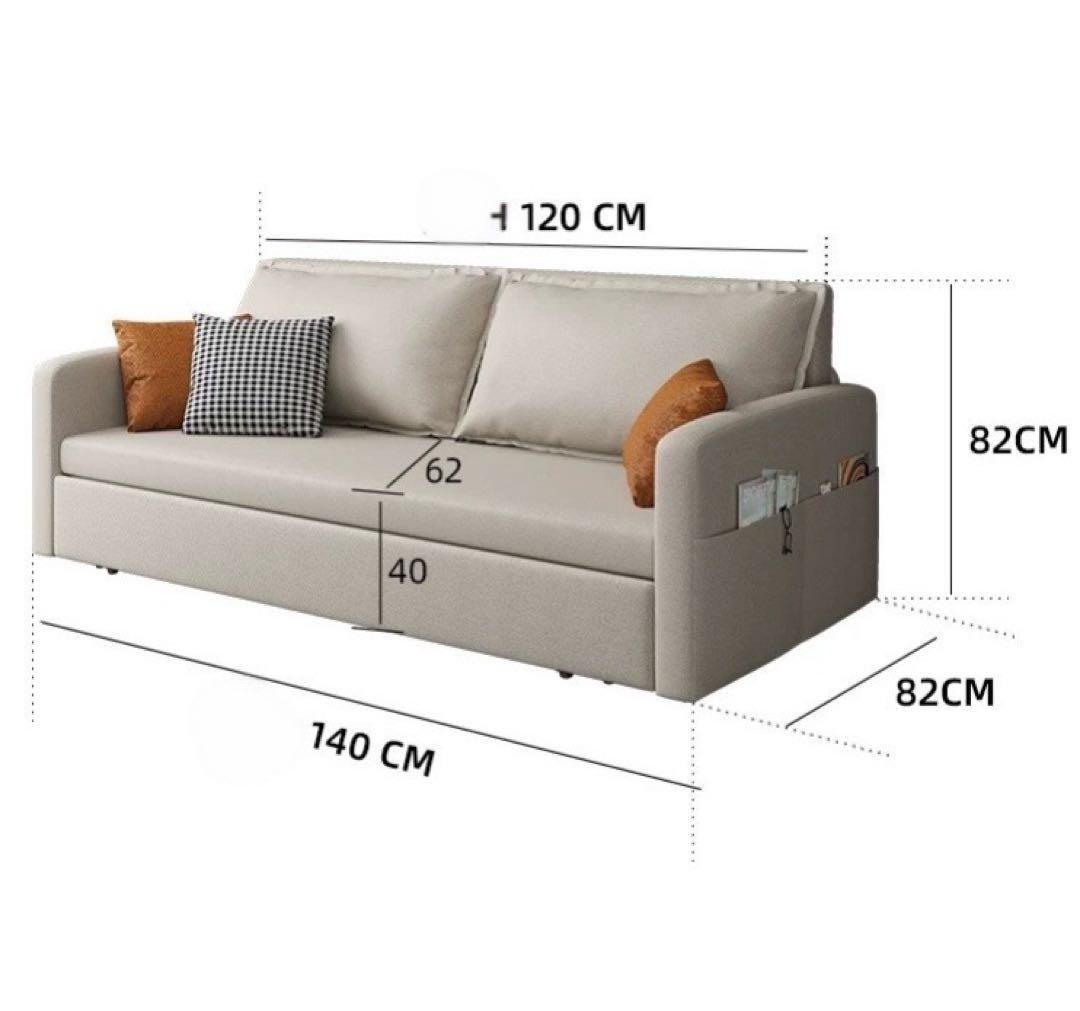 収納付きファブリックソファ ベージュ・グレー　ソファベッド