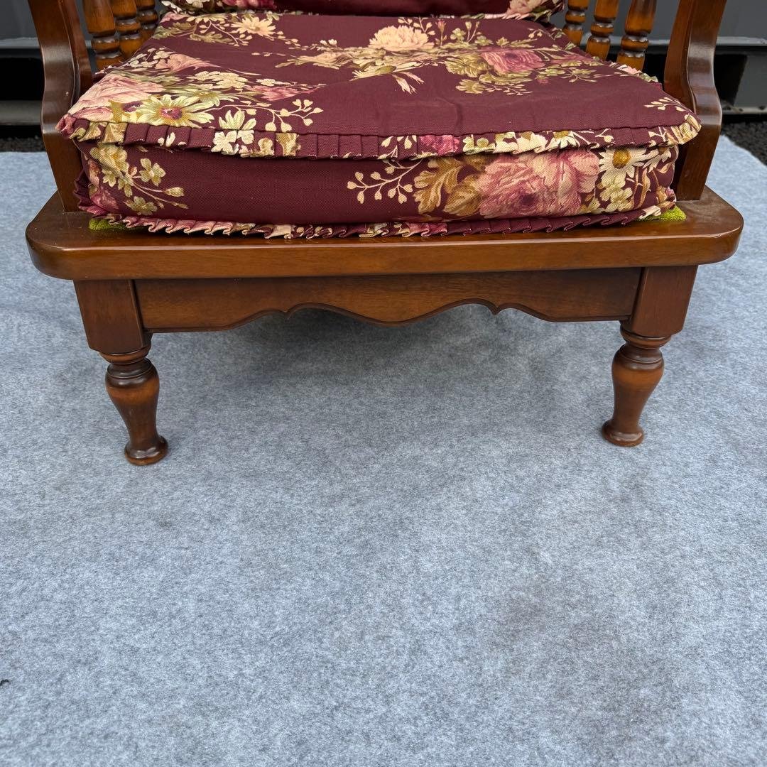 花柄 クッション 木製 アンティーク調 一人掛けチェア カリモク風