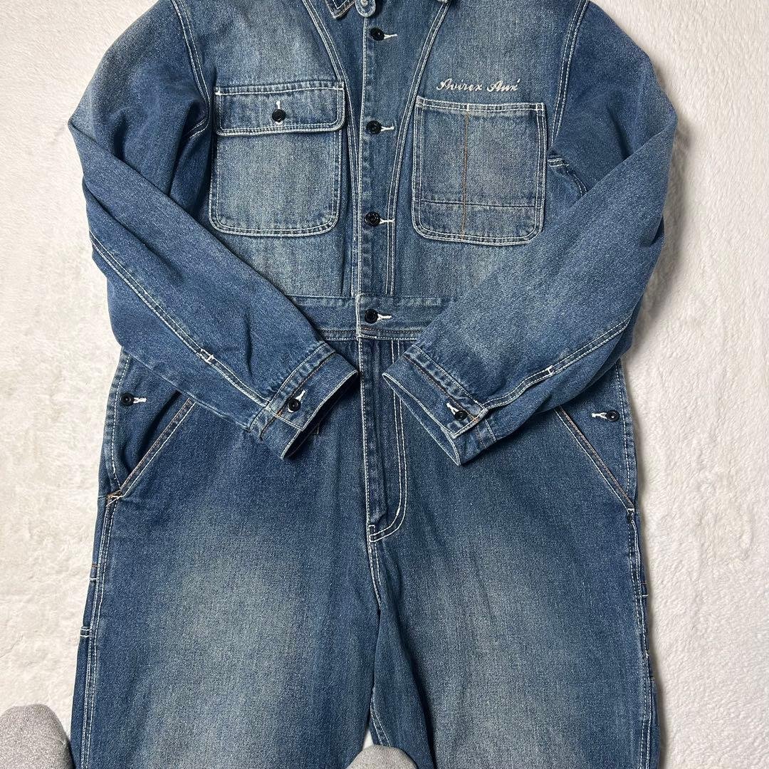 アヴィレックス AVIREX デニム オールインワン ツナギ チェーン刺繍