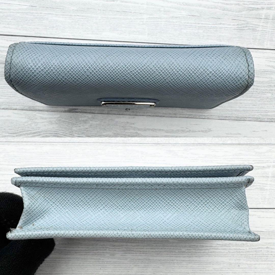 【美品】PRADA　名刺入れ　サフィアーノレザー　三角ロゴ　ブルー　カードケース