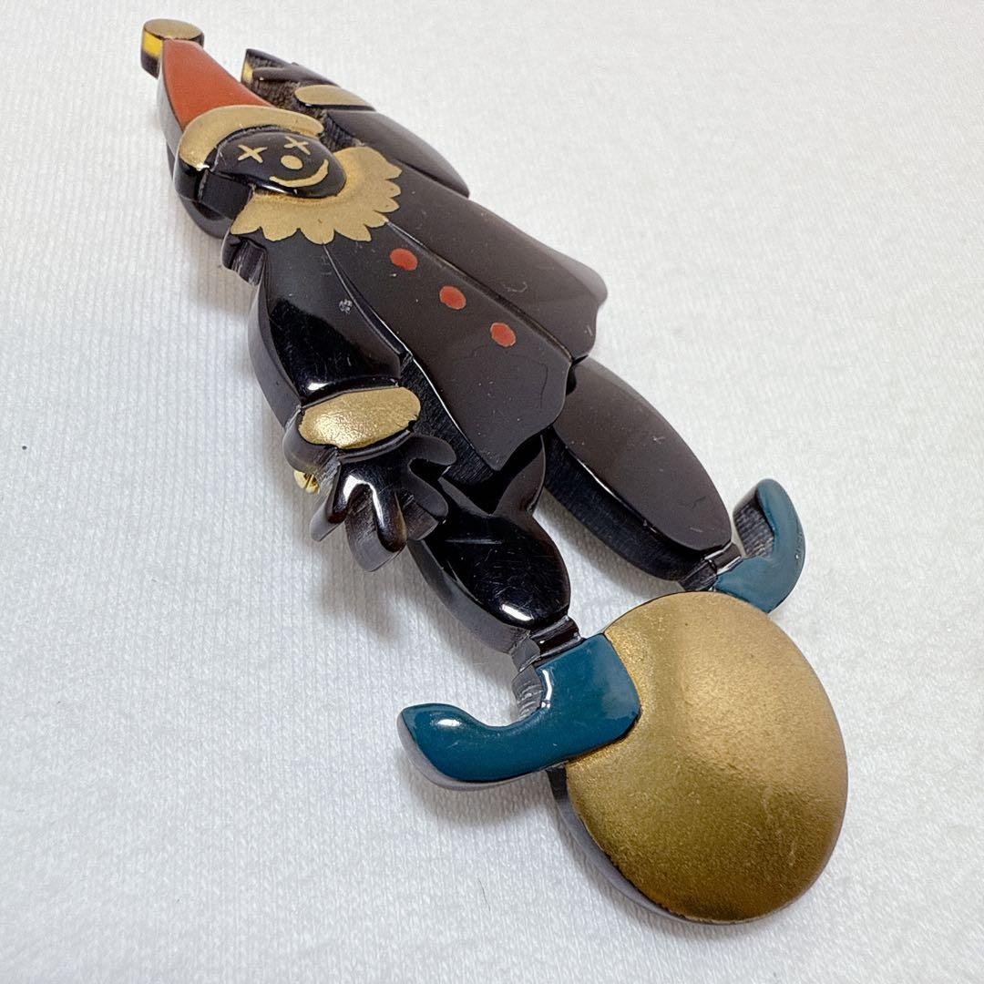 本べっ甲 鼈甲 ピエロモチーフ 揺れる スイング ブローチ ペンダント