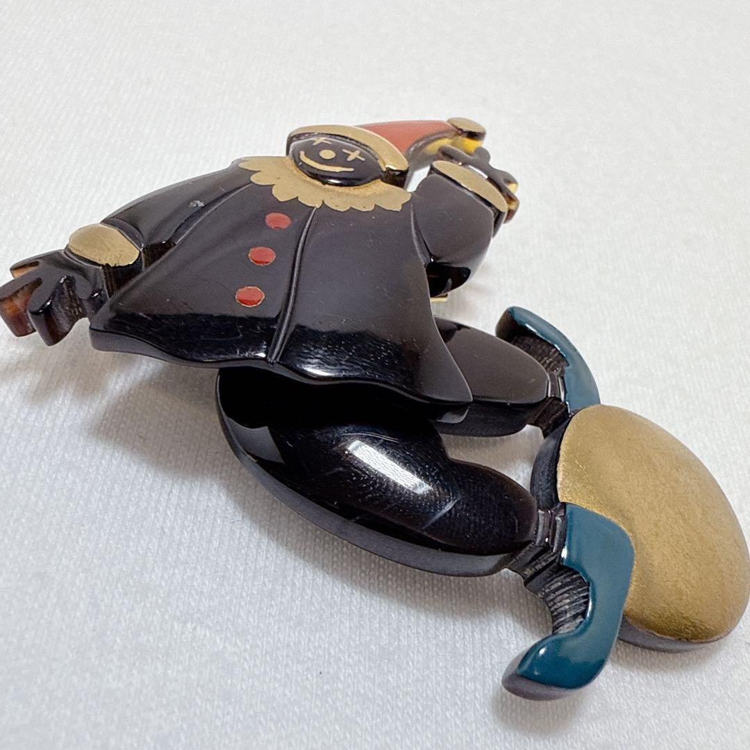 本べっ甲 鼈甲 ピエロモチーフ 揺れる スイング ブローチ ペンダント