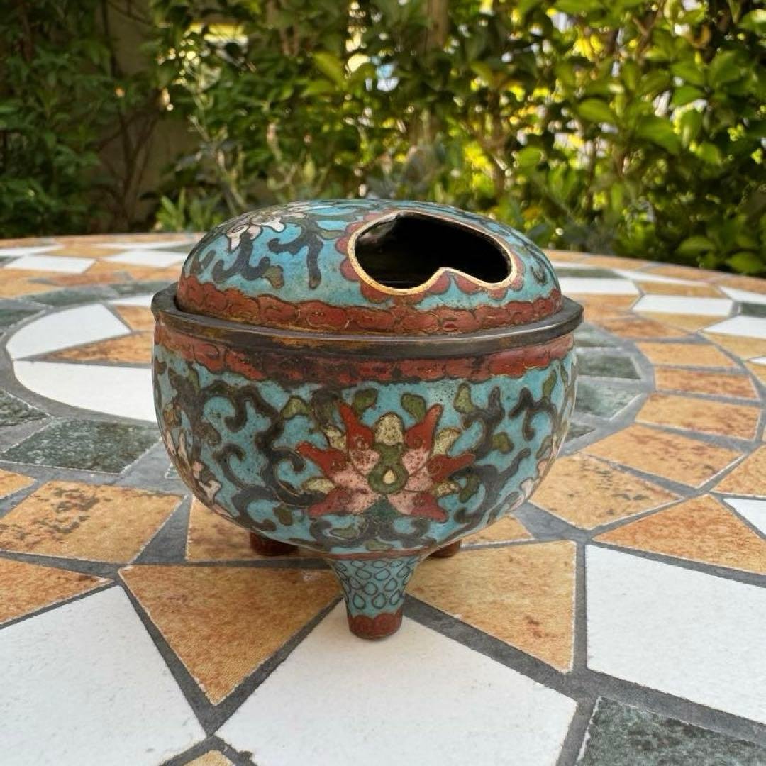 中国美術　景泰藍　七宝　香炉　唐物　骨董　共箱